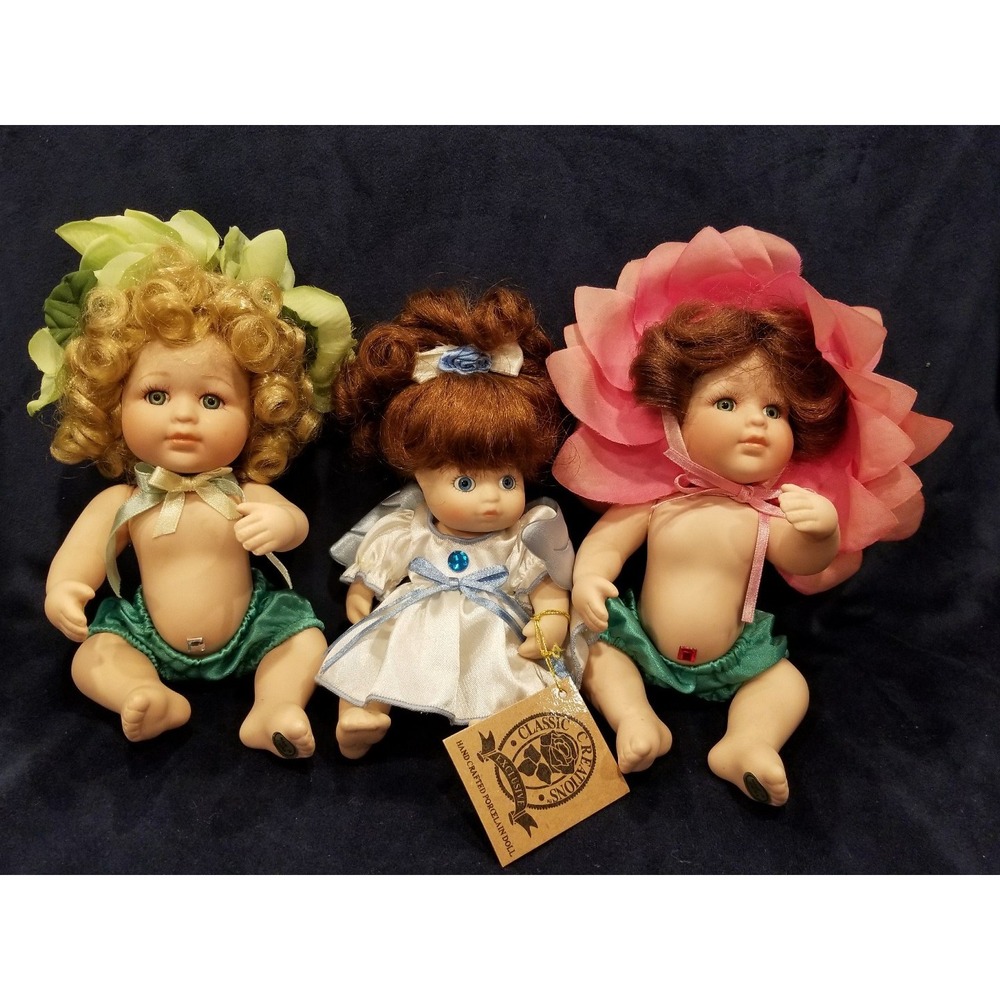 Classic Creations Hand Crafted Miniature Porcelain Dolls Set of 3
